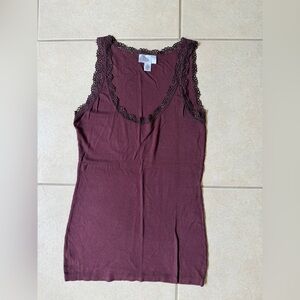 Ann Taylor LOFT Women’s M Burgundy/Red Lace Trim Stretch Tank Top